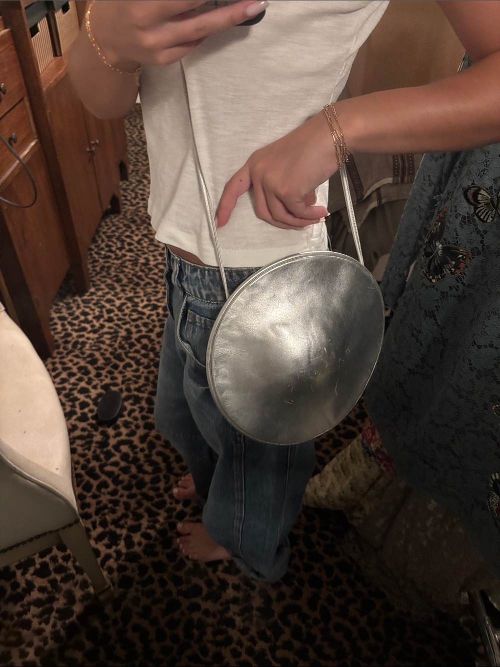 Silver Round Crossbody Bag - Women
